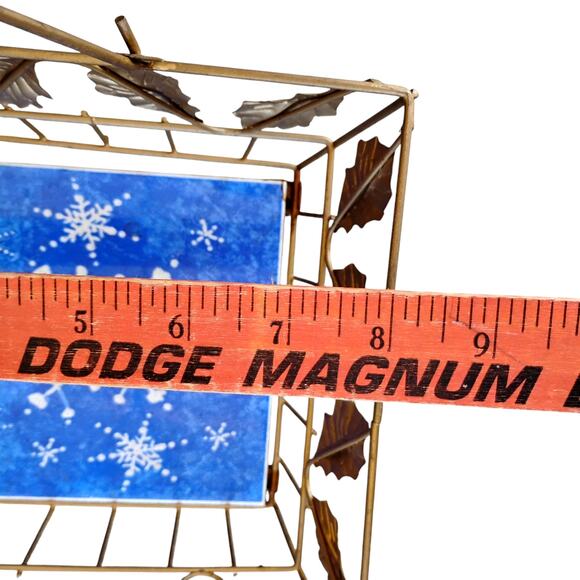 💙❄️Metal Square Basket Gold Holly Leaves & Blue Snowflake Tile Insert - Picture 7 of 12